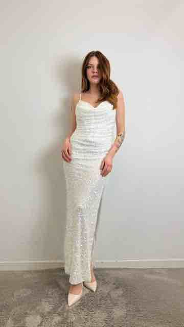 Radiant Dress Abito Lungo Con Pailettes - Silence Limited cod. AB4097  color:bianco