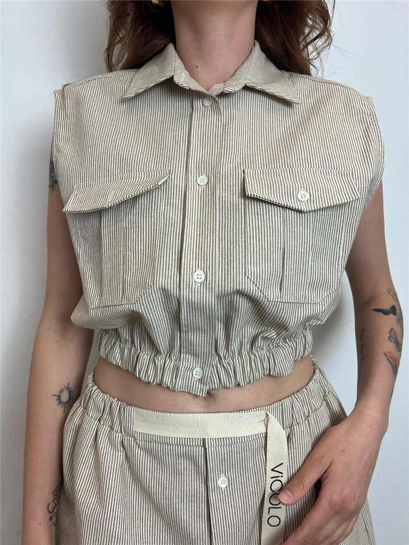 Camicia Misto Lino A Righe Crop Giromanica - Vicolo cod. TD2378 main:sha1=a0ed74c5f66d61b3ac50811831d5a0fd3d7689b7