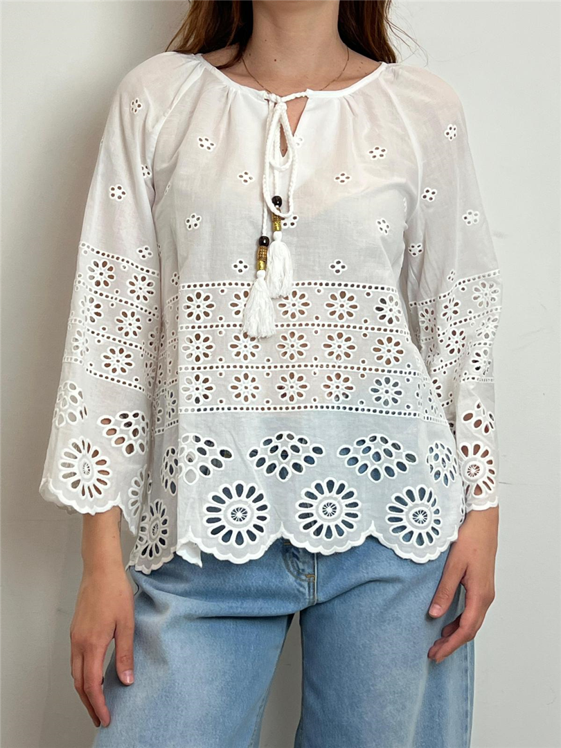 Camicia Ricamata Con Nappine E Manica Ampia - Haveone cod. CAO_N380 main:sha1=95bc70dce8545e9cdc56e4889546836ef7bbd2ad