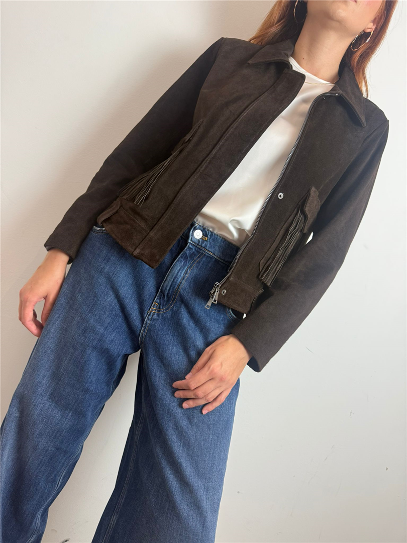 Giacca Corta In Vera Pelle 100% Con Maxi Tasche Frontale Con Frange - Vicolo cod. TF0328 main:sha1=064ee55d3a99c270f6c0e45eb1cfd61bde50ed6d
