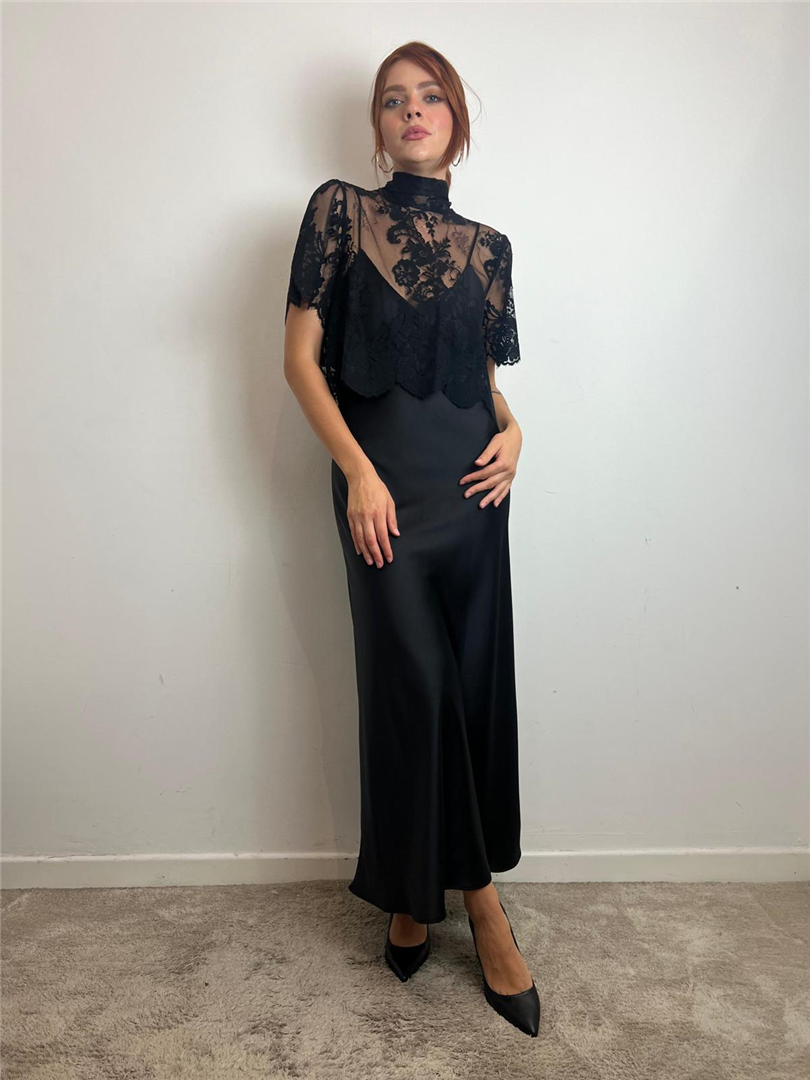 Abito Lungo Con Maniche Corte In Pizzo - Imperial cod. AFSAKBA main:sha1=0198e47200b7f680338e961685b6adca82b3c08e