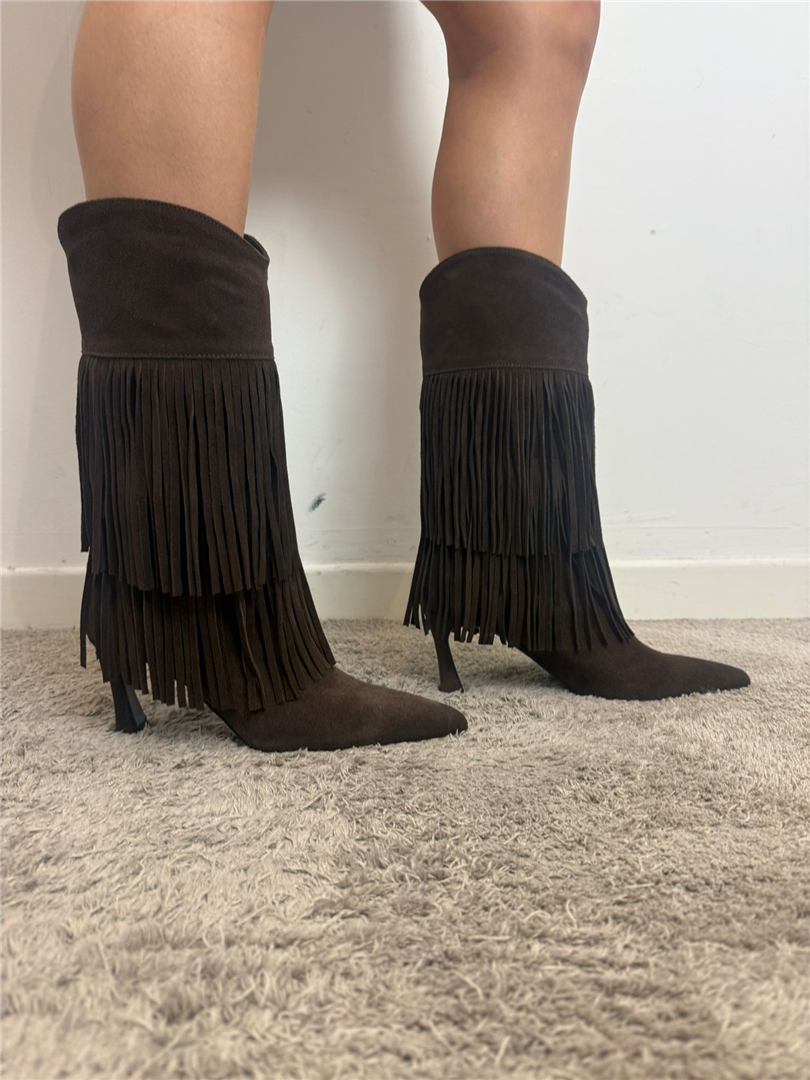 Stivale In Camoscio Con Frange Tacco Cm 7 - Ovye' cod. 25/AT5016CAM main:sha1=b0d02c01bb745cba1ca5066000196d0764255bad