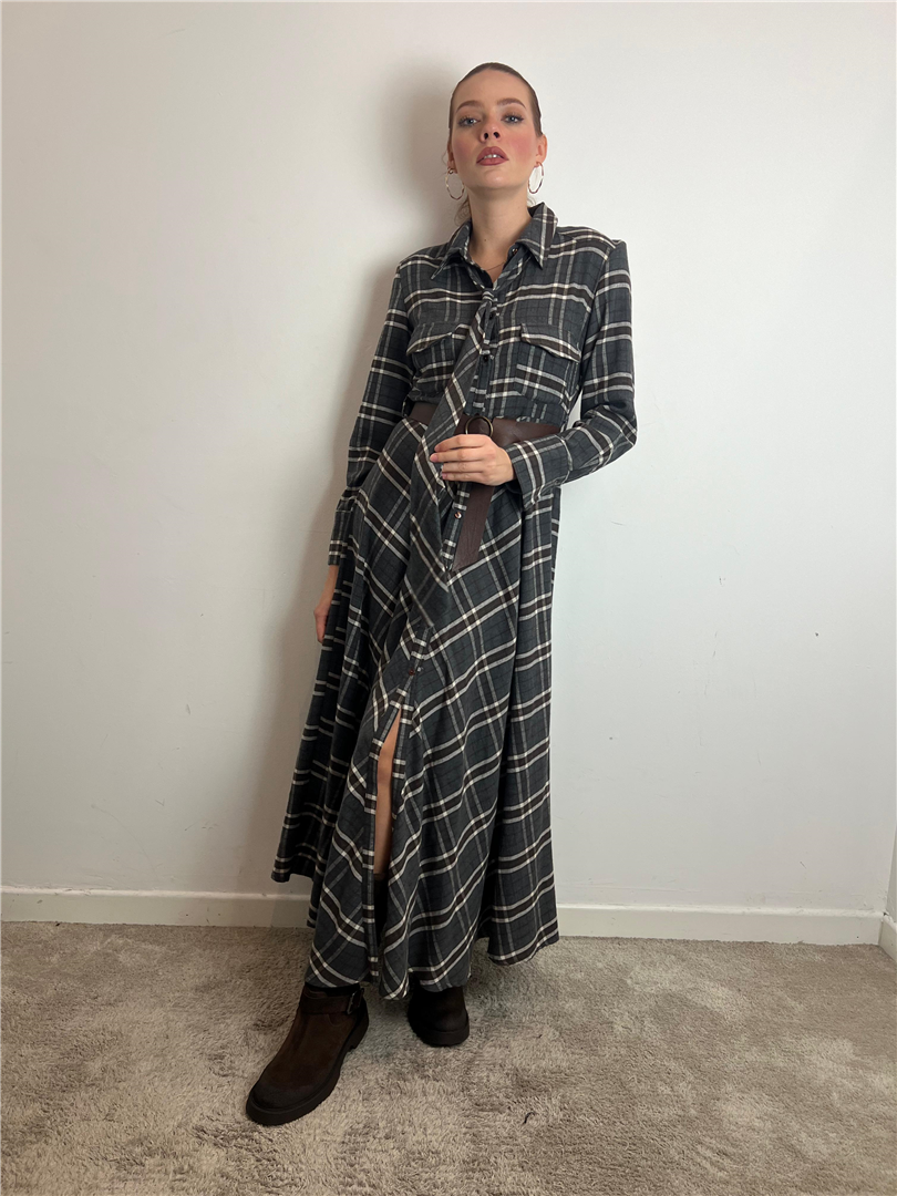 Abito Chemisier In Flanella A Quadri Dettaglio Cravatta - Souvenir cod. M38F1271 main:sha1=8fd3f20edf991fe01279a1ee16674bdf591cd408