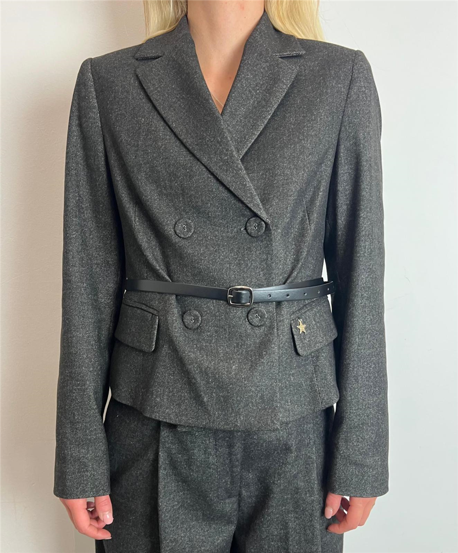 Blazer Crop Doppiopetto In Flanella Con Cinturino In Vita Stile Moderno E Raffinato - Souvenir cod. W38S0249 main:sha1=8e32c22ba183fe7d7a347d348e5b75c07f404a64