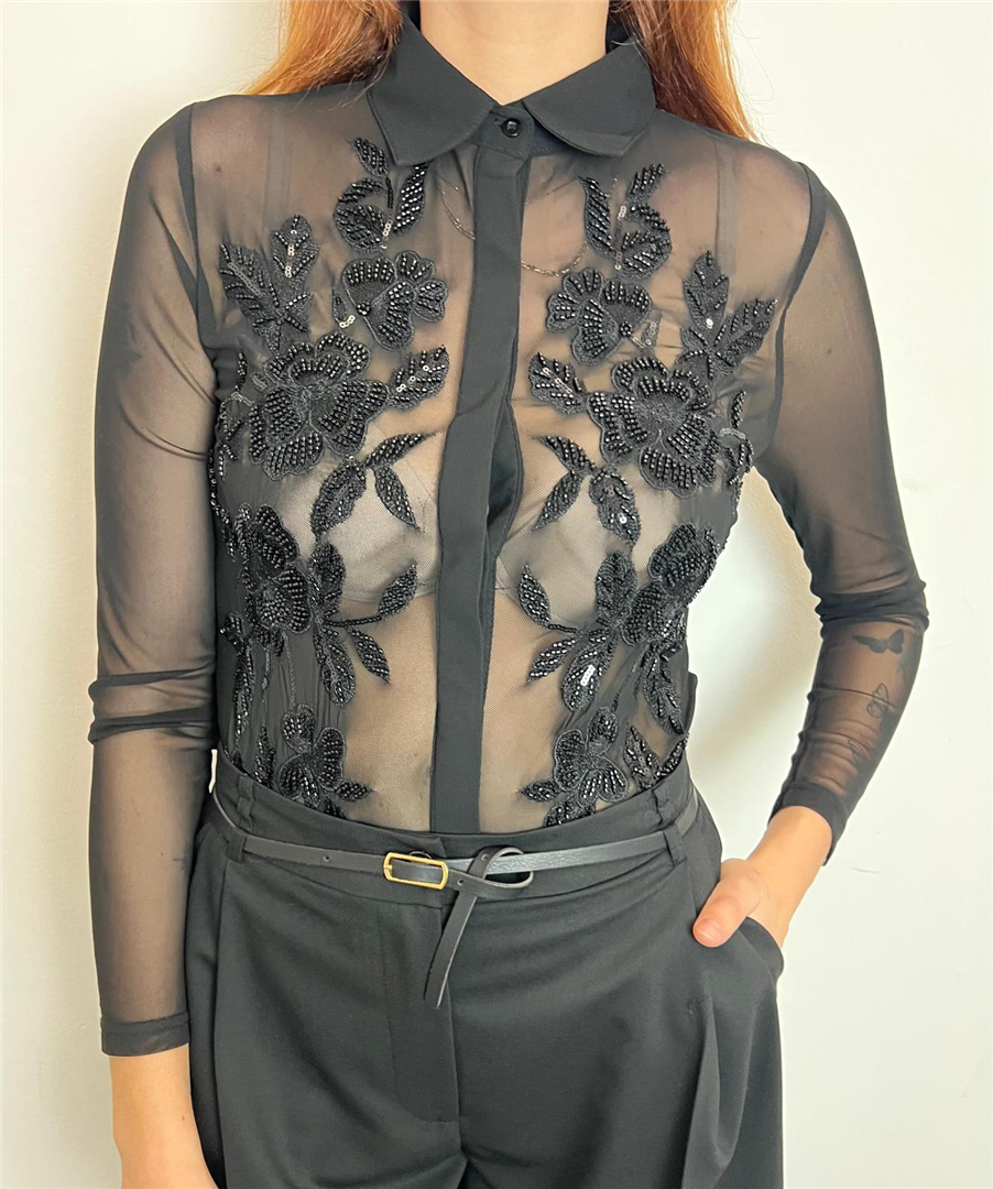 Body Camicia Trasparente Con Ricami E Perline - Souvenir cod. S38M1417 main:sha1=629ec4f3877b2fa0b05618cacec556fbf278c3a1