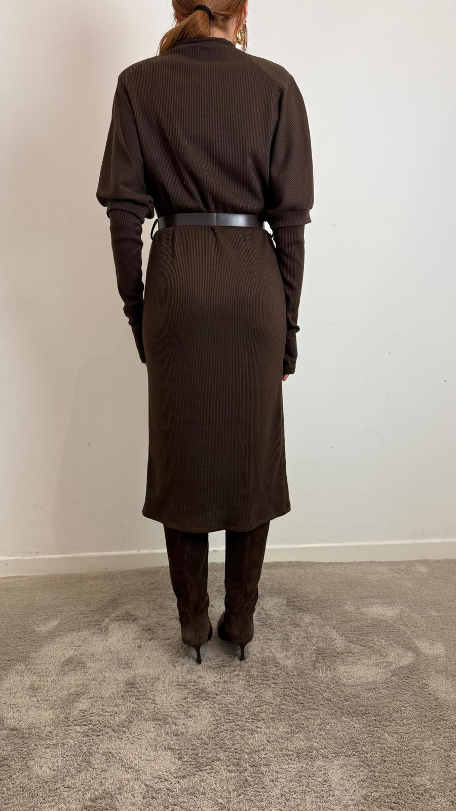 Abito Midi In Maglia A Costina Con Cintura - Haveone cod. AVS_P102 main:sha1=e2eea5bc749c5860d0d7b0490e31619f7f61a2cc
