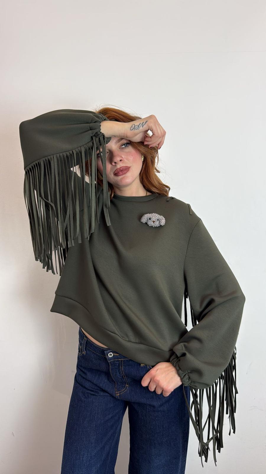 Felpa Girocollo Con Frange Sulle Maniche - Philia Loft cod. D01E0631 main:sha1=21590a2f74c3c9e1ddad3f1b292849c62e05bace