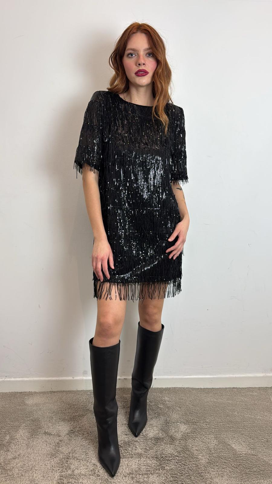Abito Nero Con Frange E Paillettes - Haveone cod. AGE_P077 main:sha1=47d8af0bbe1eba42b0ddcd2f6f5a059dfd2b12c4
