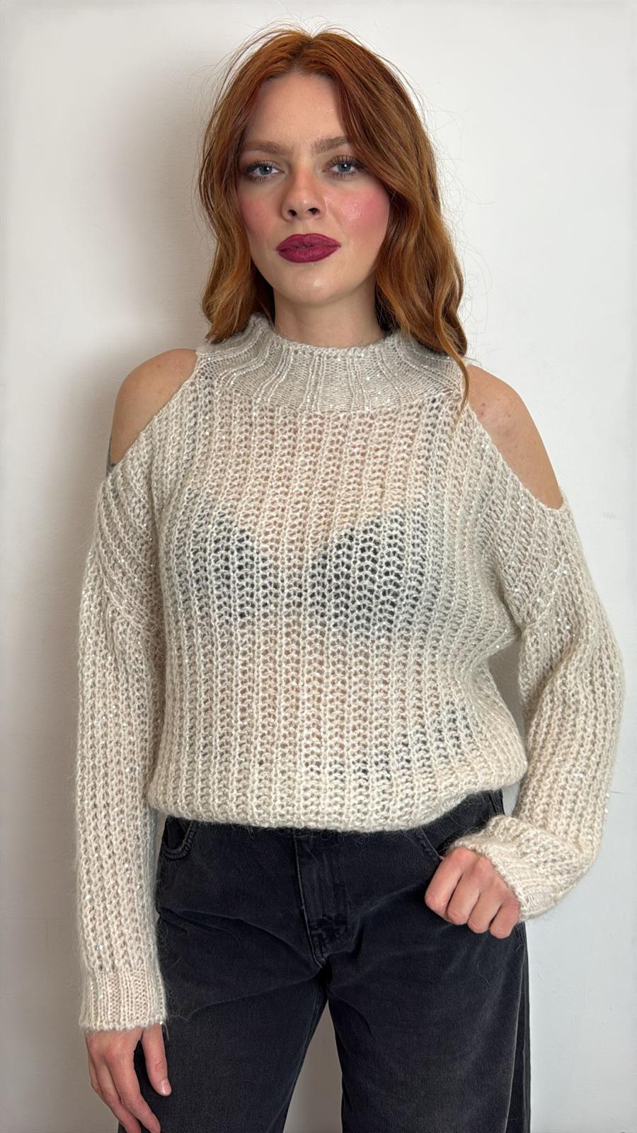 Maglia Cut Out Con Micro Paillettes - Vicolo cod. 33009F main:sha1=6d6397692b70d7ffb2c13caabb9ee6aaf82d1899