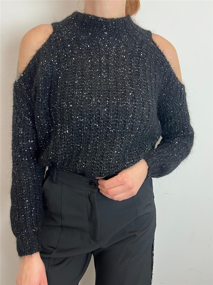 Maglia Cut Out Con Micro Paillettes - Vicolo cod. 33009F main:sha1=aa728de3752c7a3436cfd7d75c0fe5f0ca4345c5
