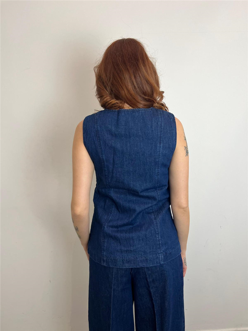 Gilet Denim Donna | Top Jeans Smanicato Con Bottoni - Grace & Mila Paris cod. VALLON main:sha1=1657f2b00629e7607707096256edf0a3b05f28d4