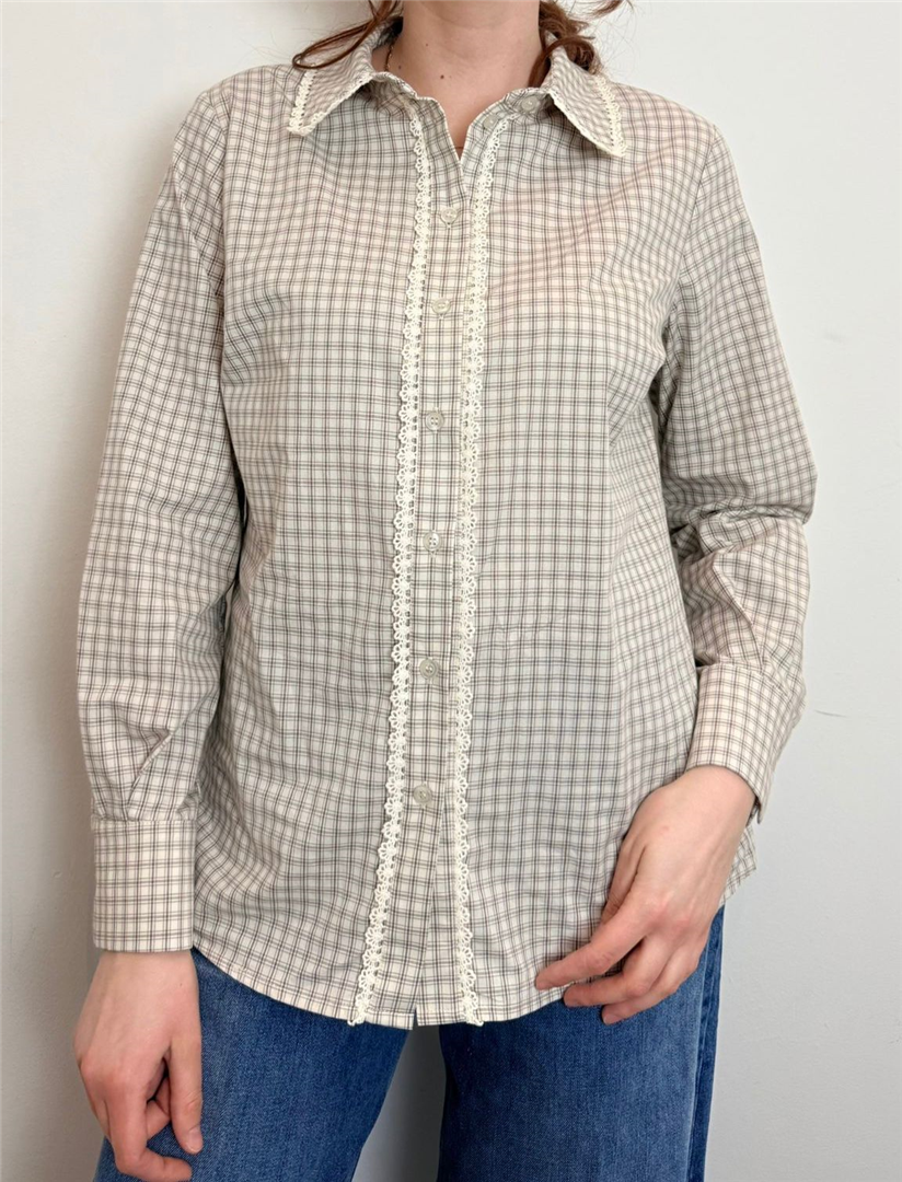 Camicia Donna A Quadretti Con Pizzo | Blusa Beige Colletto In Pizzo - Vicolo cod. TAB1085 main:sha1=80726508e2d467c52fa091028607afc0142ba365
