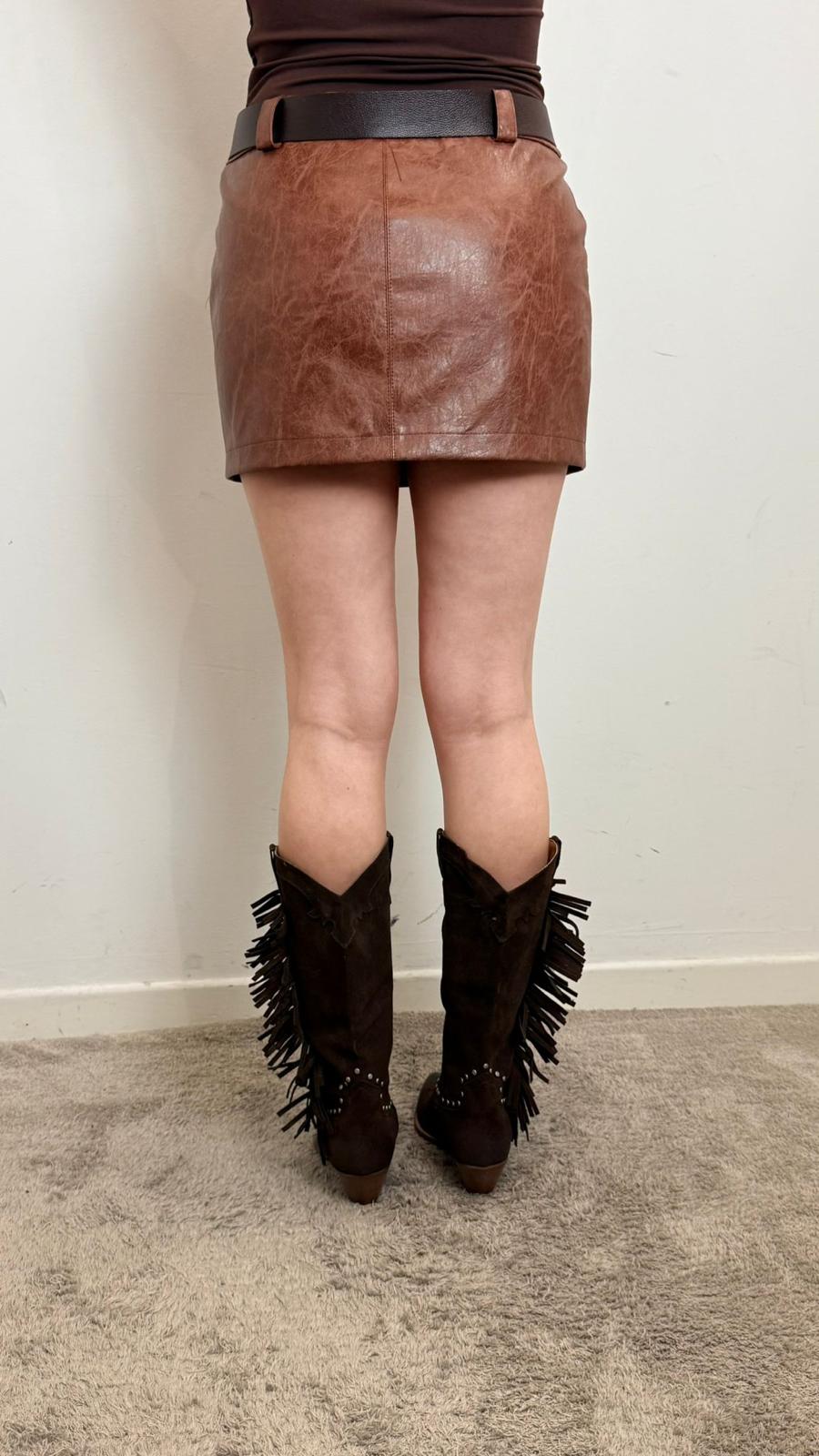 Gonna Mini In Ecopelle Tabacco Con Cintura – Effetto Vintage - Haveone cod. GSO_Q009 main:sha1=05ce22ba697db48ad25b7e45364c56c35962a5a4