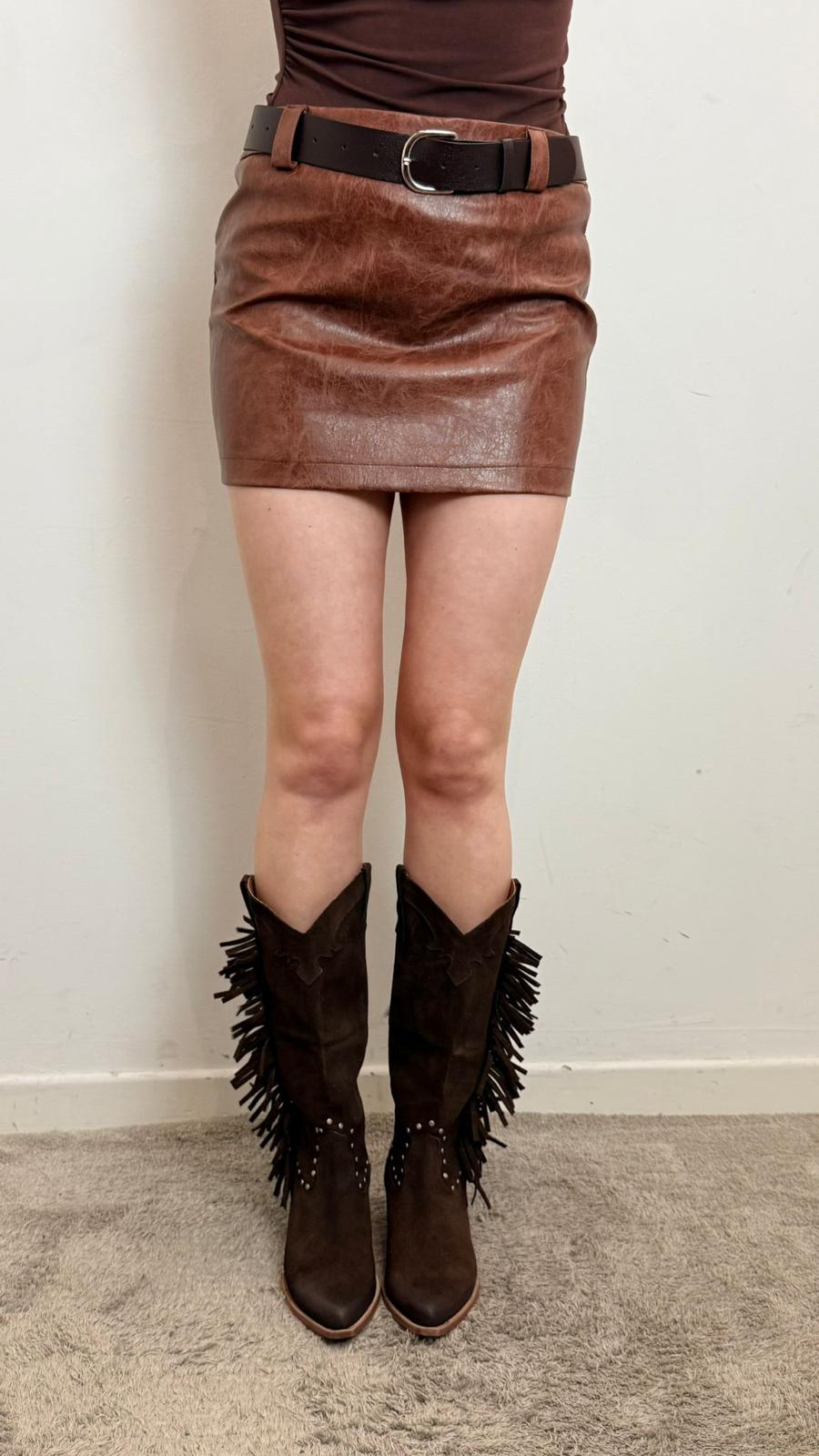 Gonna Mini In Ecopelle Tabacco Con Cintura – Effetto Vintage - Haveone cod. GSO_Q009 main:sha1=3e671421c73a384f9899858268fbd56b2a735520