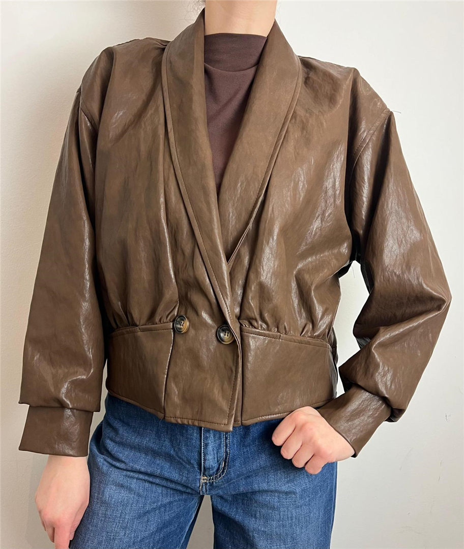 Giacca Vintage Donna Effetto Pelle Marrone - Haveone cod. JVS_Q040 main:sha1=18e21ed60fe5c71d18d5d9bd7fa04466523f73d8