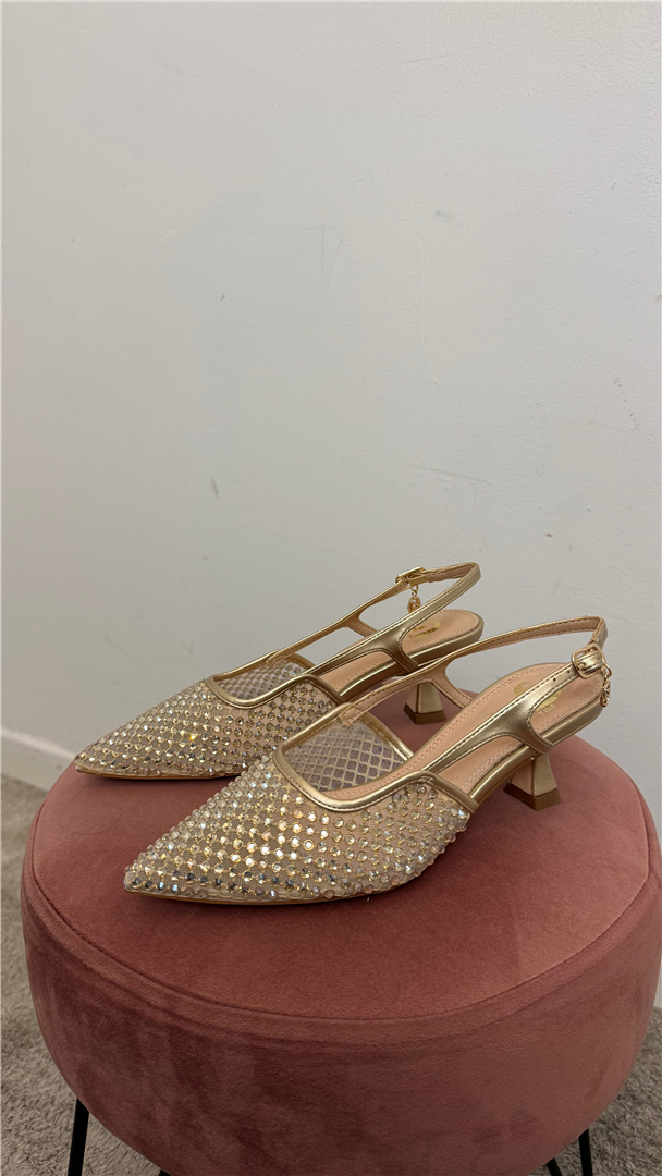 Slingback Con Strass Tacco A Rocchetto 5 Cm E Cinturino Regolabile Eleganti - Gold&gold cod. GD397 main:sha1=ded72056e3bb5d1cafd4bd8cf147a19d5bb950a4