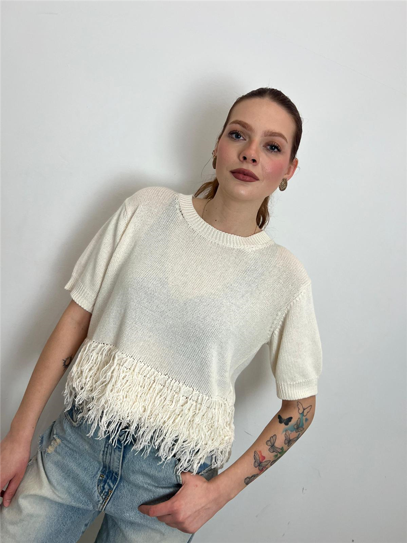 Maglia Girocollo Manica Corta Con Frange - Philia Loft cod. V02V0022 main:sha1=306380cd36192d65dd8919e51fc7cd7016ec29f0