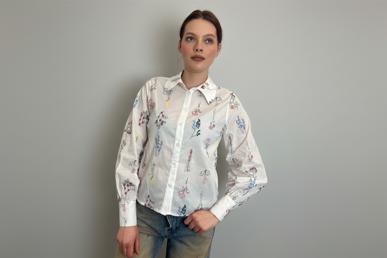 Camicia Con Ricamo Fiori - Vicolo cod. TAB1263 main:sha1=414e23f0ac6520b2e750a577b6a21338578452c8
