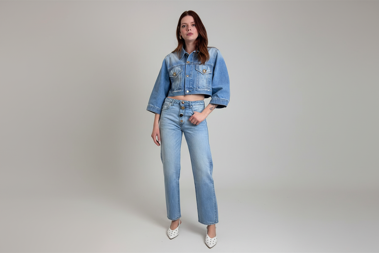 Giacca Denim Crop Con Bottoni Gioiello - Vicolo cod. DAB5109 main:sha1=f03704a76e667dbcb325c3ab6975aa3b6900d398