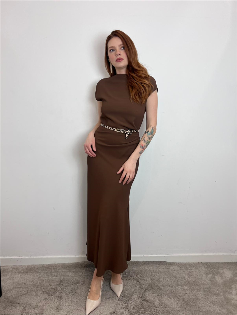 Abito Lungo Scollo Barca Cintura Animalier - Imperial cod. AGAPLHX main:sha1=70631b62eff6bfa7d83ede1da9d3f49f9394694a