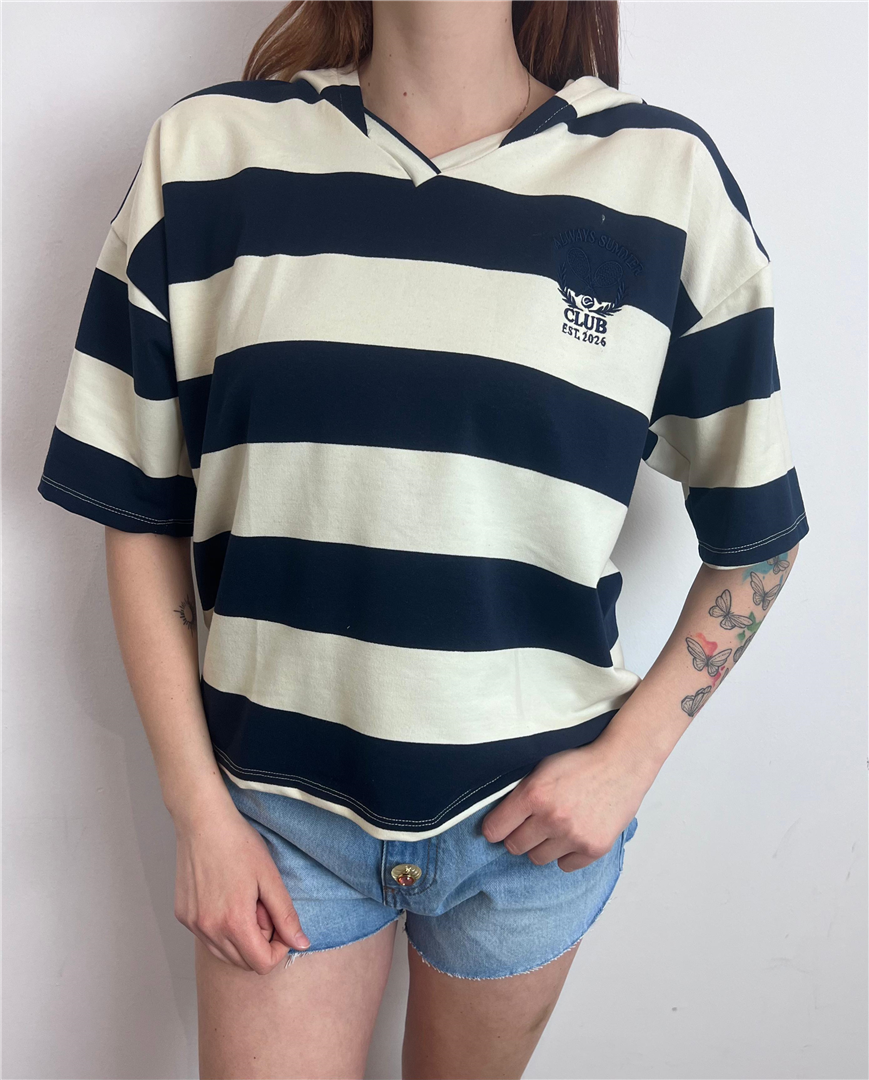 T Shirt A Righe Con Cappuccio - Vicolo cod. TAB1413 main:sha1=40d8b5bf291eba9d370edd23a649e220ce299acd