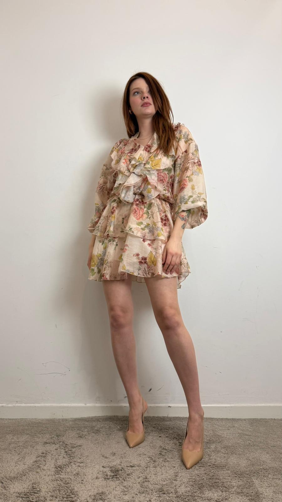 Abito Corto Con Balze E Rouches Fantasia Floreale - Souvenir cod. R39B1068 main:sha1=5b8eccf944df6326f5f519099804605d266e2cab