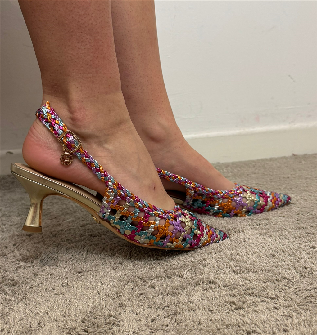Slingback Multicolor Lavorato Intreccio Con Cinturino Regolabile Tacco - Gold&gold cod. GD246M main:sha1=320f98edfcf3aa6b11fd078e10335da0dbff0e6f