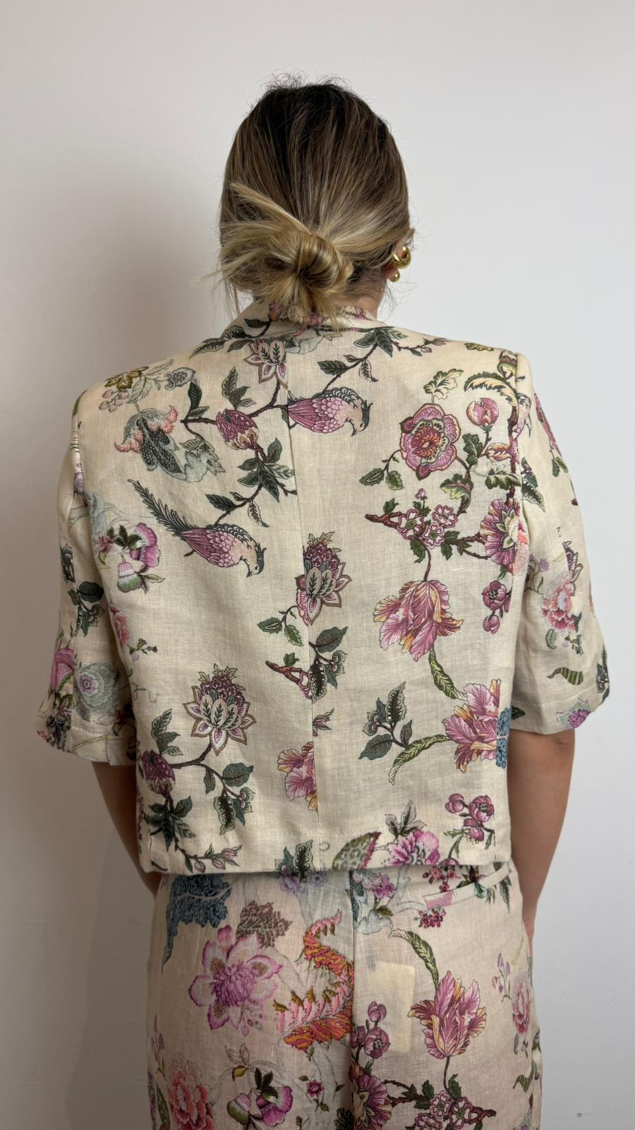 Blazer Crop Fantasia Fiori 100% Lino - Vicolo cod. TAB1977 main:sha1=ea6d8a83828055aaf3ad7e92b2d6ef70028de64e