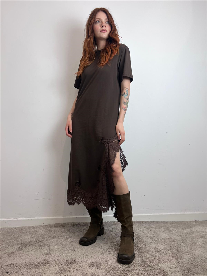 Abito Lungo Con Pizzo Sul Fondo E Spacco Laterale - Souvenir cod. M39F1333 main:sha1=880debe81a9b8b8f10d4e21726d88a0f96fbd0a2