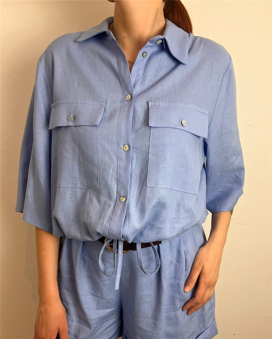 Camicia Manica Corta Con Coulisse Sul Fondo Misto Lino - Haveone cod. CNO_Q344 main:sha1=b2153e46bbe56c763cc64d118cd4b2840ff39b83