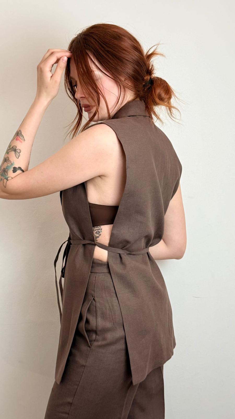 Gilet Lungo Con Cintura 100%lino - Vicolo cod. TAB1579 main:sha1=3a96ae62e273bd433116fcc842062ae3d933a3d9