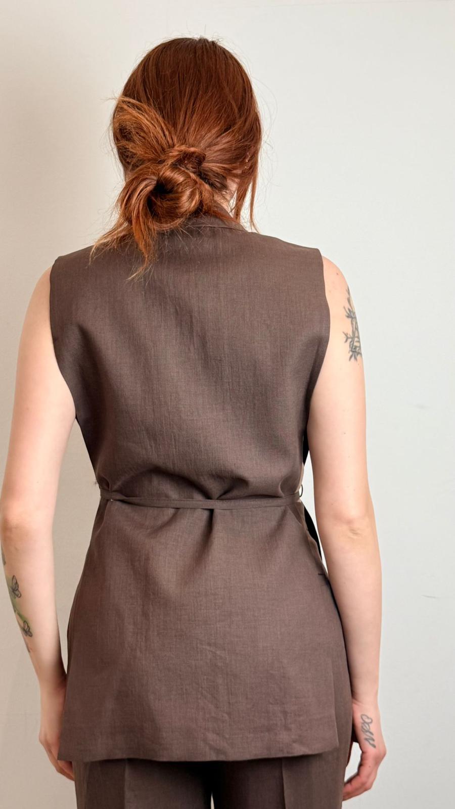 Gilet Lungo Con Cintura 100%lino - Vicolo cod. TAB1579 main:sha1=b34ad0fefd87e41020e7b00305ce1fbb24631d6a