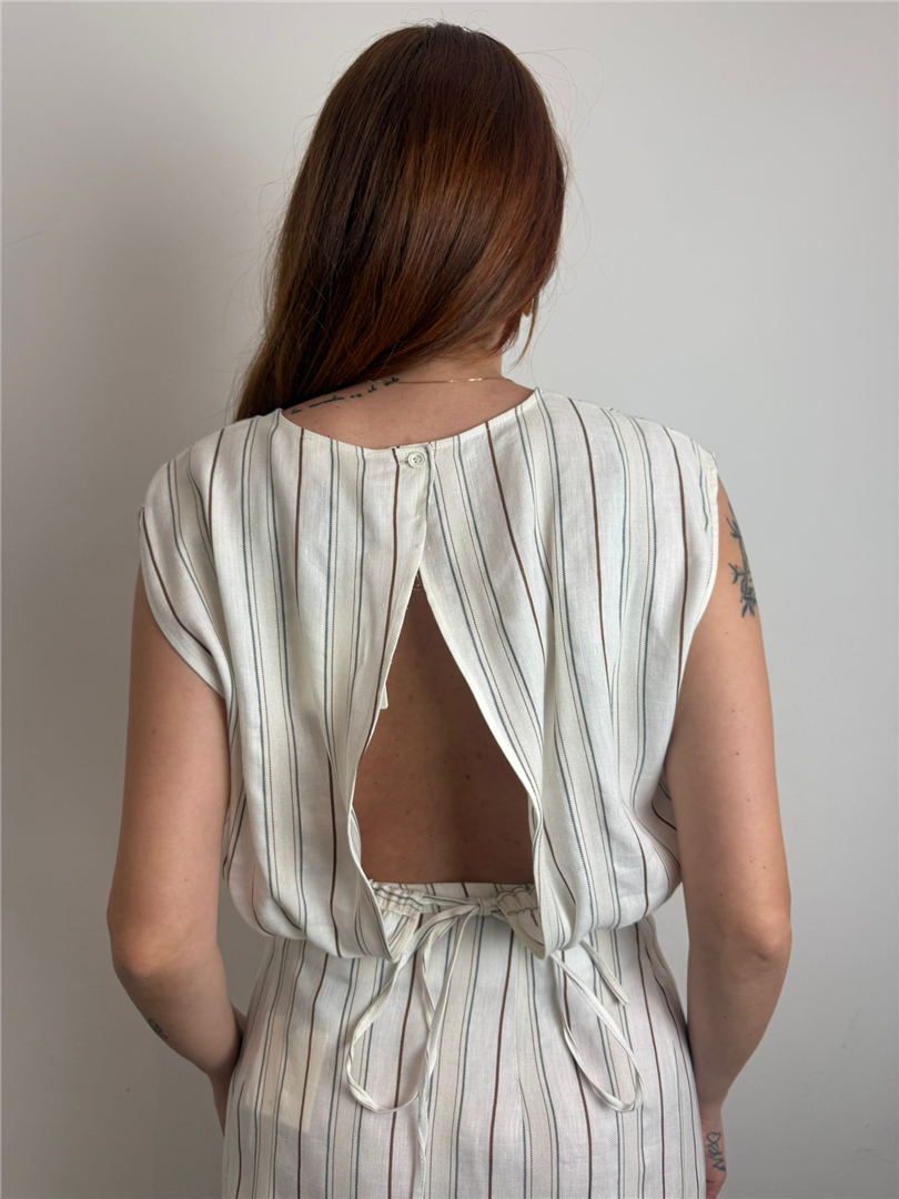 Blusa A Righe Giromanica Misto Lino Con Oblè Sul Retro - Vicolo cod. TAB2626 main:sha1=07c4ae171d94a7d48af0c7289a3f58f3a1d09177