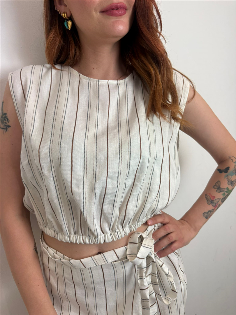 Blusa A Righe Giromanica Misto Lino Con Oblè Sul Retro - Vicolo cod. TAB2626 main:sha1=bbe8c9bcae60c20b88caa5d0beec2d64eb929dad