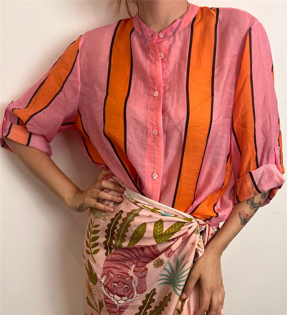 Camicia Eco A Righe Collo Alla Coreana - Haveone cod. CVS_Q471 main:sha1=7f345e55b8e0706415d6932efc09cf20dbd5286b