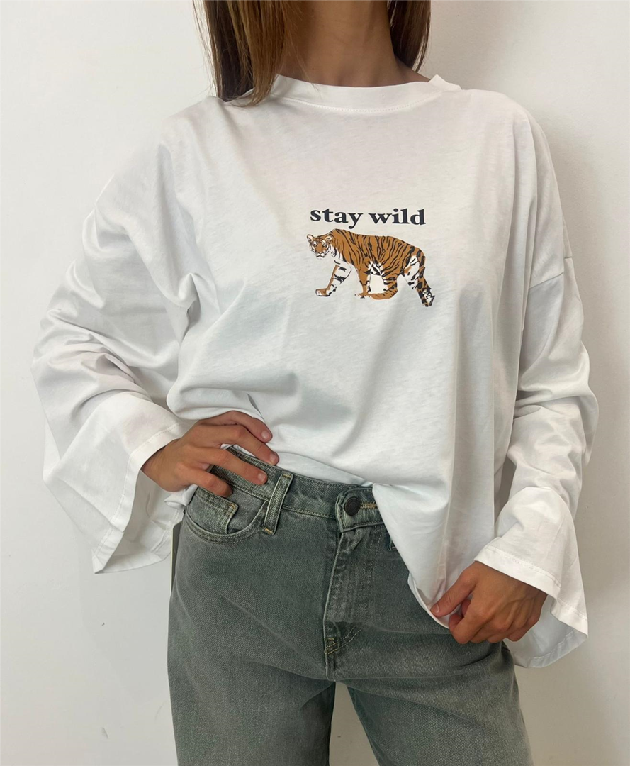 Tshirt Manica Ampia Con Stampa Tigre - Vicolo cod. RAC0212 main:sha1=e557b95ee118e03dddb15d43c5ab36250cdd901c