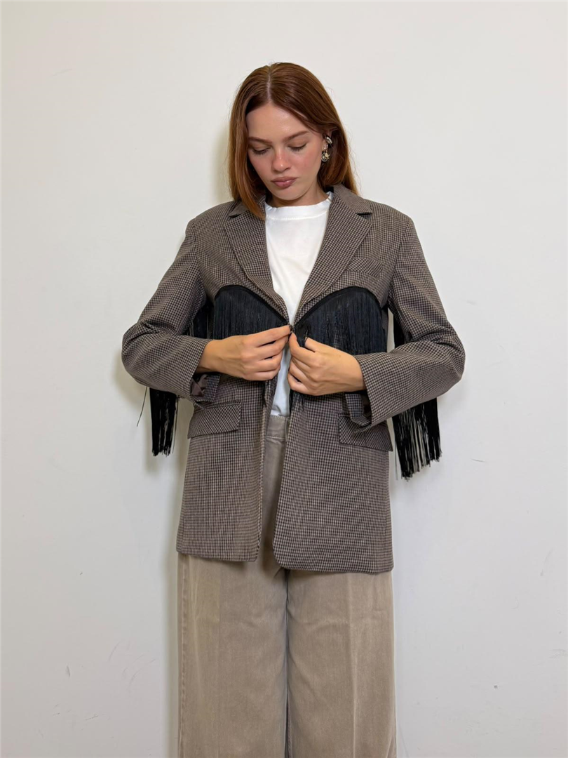 Blazer Over Check Con Dettaglio Frange - Sportive cod. TAC1051 main:sha1=f8ce07099d524e1d12d76e3e46d298e90a08dfec