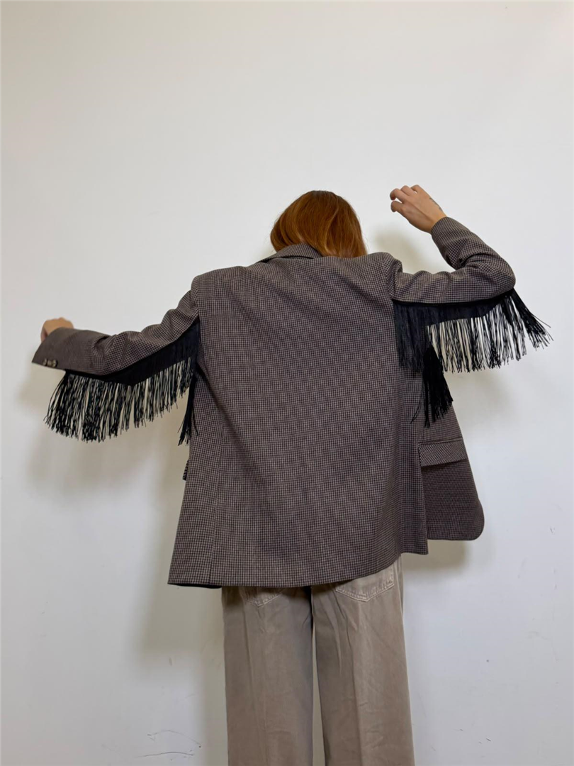Blazer Over Check Con Dettaglio Frange - Sportive cod. TAC1051 main:sha1=8d777ec32c419e9e26c8648fb2cf71db6d057a4c