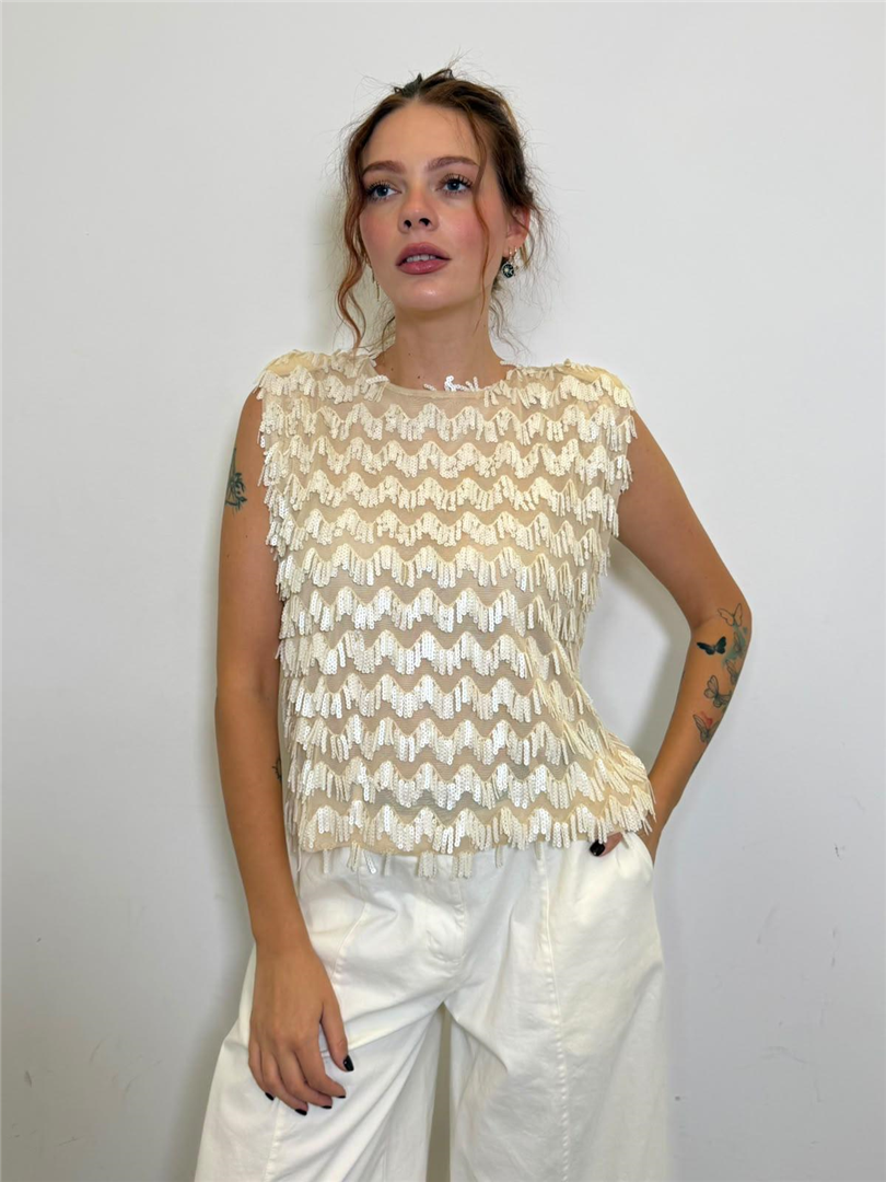 Blusa Giromanica Con Spalline E Paillettes - Philia Loft cod. D03E0227 main:sha1=199931bf843411bf095381bcba65c9653cf0893e