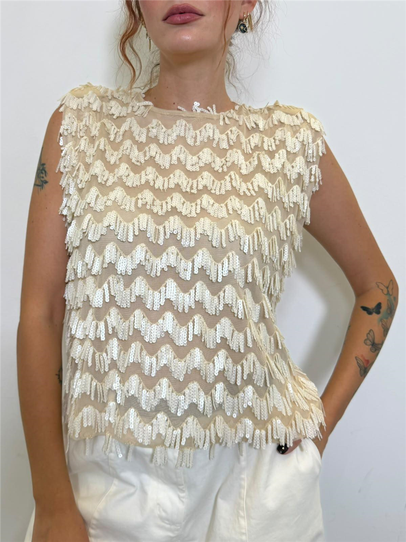 Blusa Giromanica Con Spalline E Paillettes - Philia Loft cod. D03E0227 main:sha1=c6276029239b5736dccbbc1d93ce6711e99f1afd