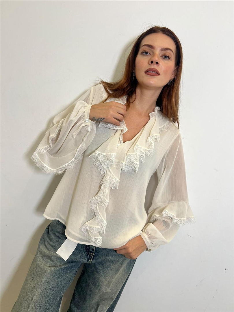 Blusa Con Rouches E Dettagli Ricami - Philia Loft cod. A03N0722 main:sha1=b75e9bda76e0a61ed8bd25746cf6917481f76ce1