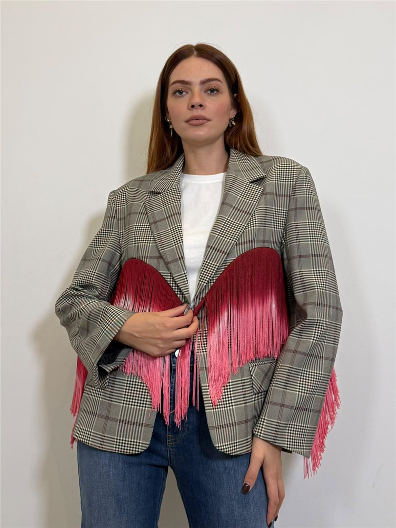 Giacca Quadri Con Frange - Haveone cod. JIA_R082 main:sha1=6d00531a0b1090045c3646aed3a57a17d489cf2f