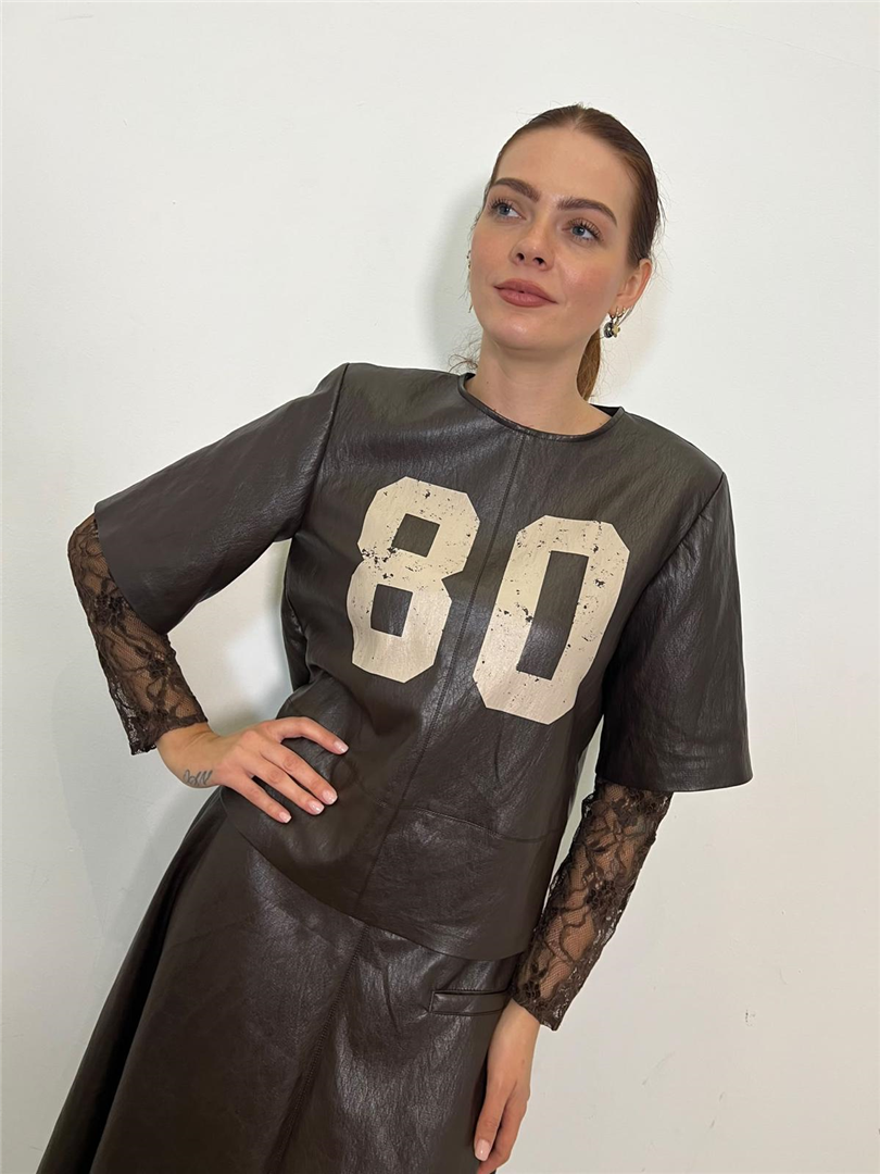Tshirt Effetto Pelle Maniche In Pizzo Stampa 80 - Souvenir cod. S40M1169 main:sha1=ee24e1dff78a72aabeeeedfa0593152b9b1e145f