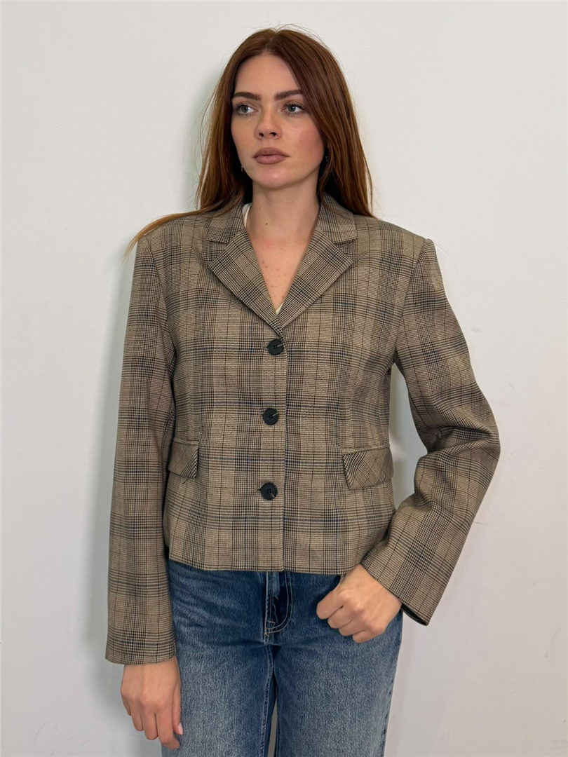Blazer Crop Sartoriale Fantasia Principe Di Galles Con Chiusura A Tre Bottoni - Vicolo cod. TAC1687 main:sha1=4ed863447d3386cd39de96eb32893b3e9ea7aa6f