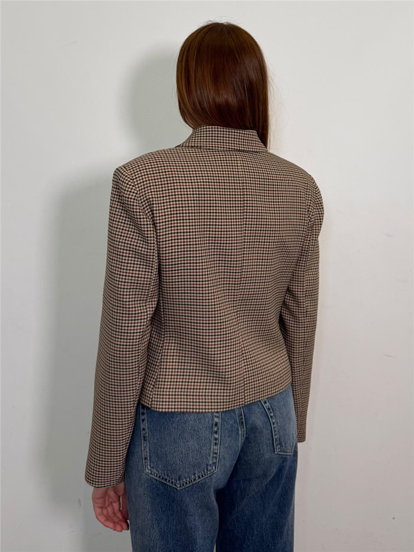 Blazer Crop Sartoriale Micro Check Con Chiusura A Tre Bottoni - Vicolo cod. TAC1688 main:sha1=74b7bcd8ec6b90523b8d0655b56bfab072fcb068