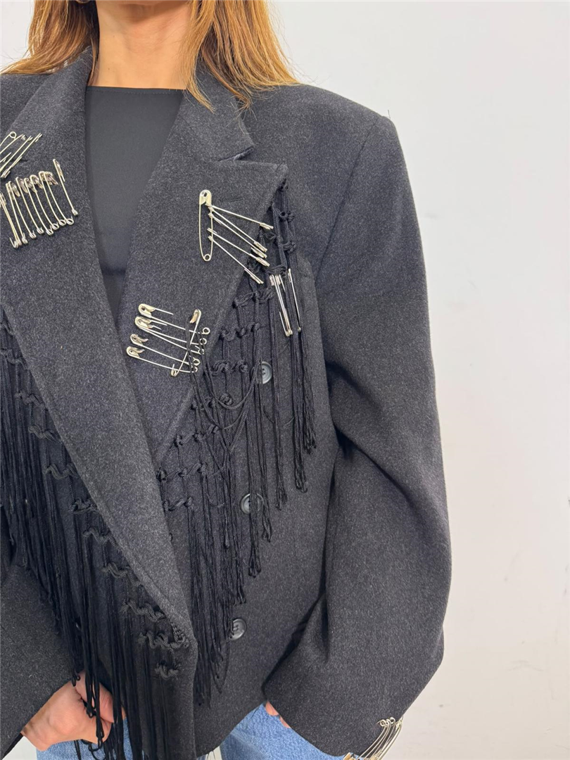Blazer Crop Vintage Con Dettaglio Spille E Frange - Souvenir cod. F40X1140 main:sha1=a872c626b873da28aa31a5e1efd884fca6553f18
