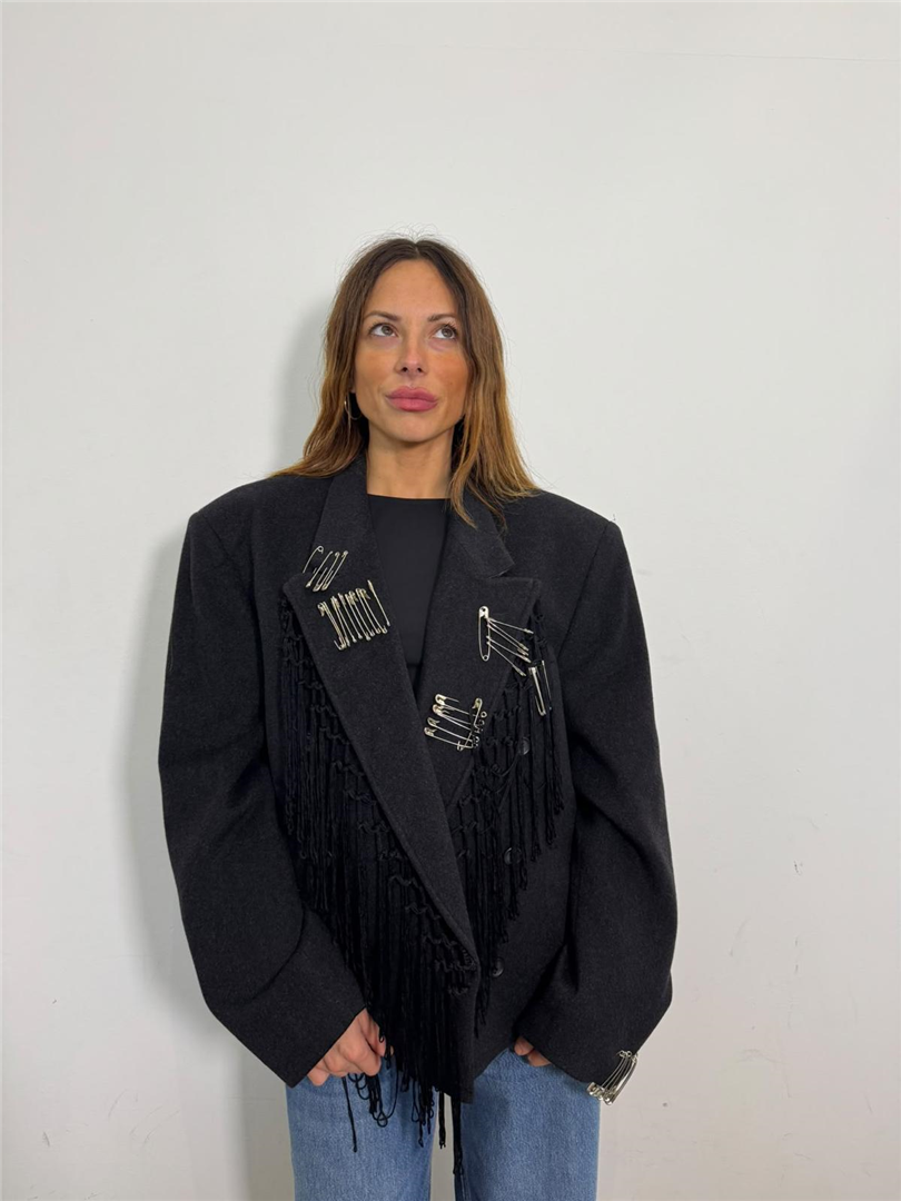 Blazer Crop Vintage Con Dettaglio Spille E Frange - Souvenir cod. F40X1140 main:sha1=ddce9f7242b15f6c2b29c9c96787090dc22fa30d