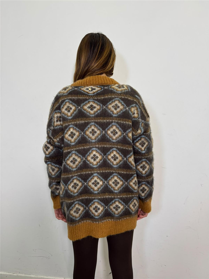 Cardigan Over In Maglia Jacquard Motivo Geometrico - Souvenir cod. Z40R1064 main:sha1=8fc93f11218e7c5b5daddaca0f88aedf0699ea8e