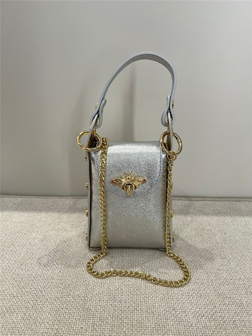 Borsa Laminata Piccola Con Apina E Tracollina Dorata - Divisione Chickster's cod. M3514  color:fucsia