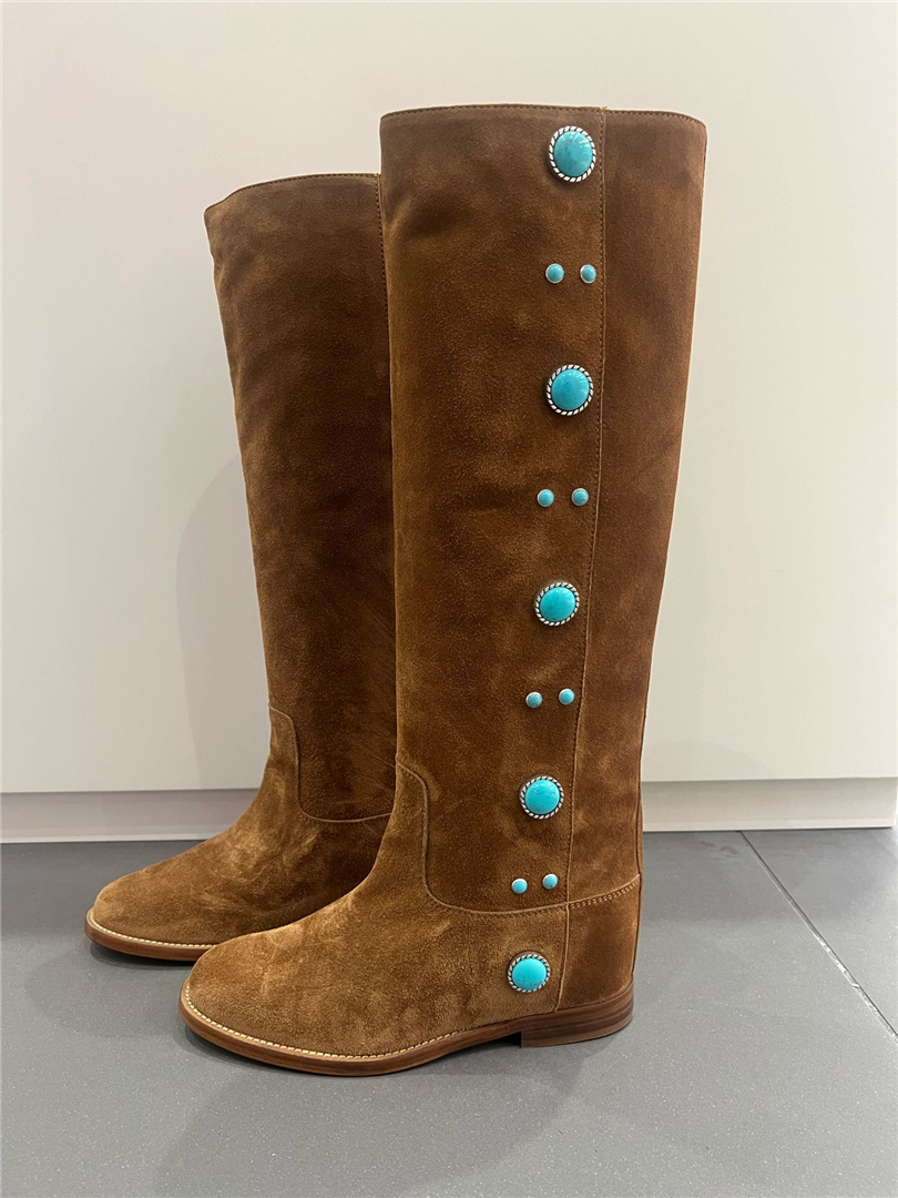 Stivale In Camoscio Velour Con Pietre Malibu - Via Roma 15 cod. 4093  color:marto